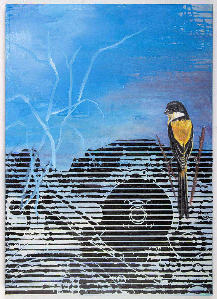 Gelber Vogel Auf Motor 1 – 70 x 50 cm – Oil on canvas – 2019